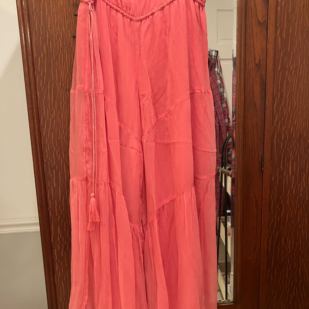 Anthropologie elevenses pink palazzo pant size L - Picture 3 of 6